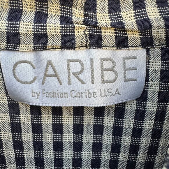 Caribe Vintage Womens Gingham Striped Sleeveless Top Button High Collar Jacket S - Picture 5 of 12